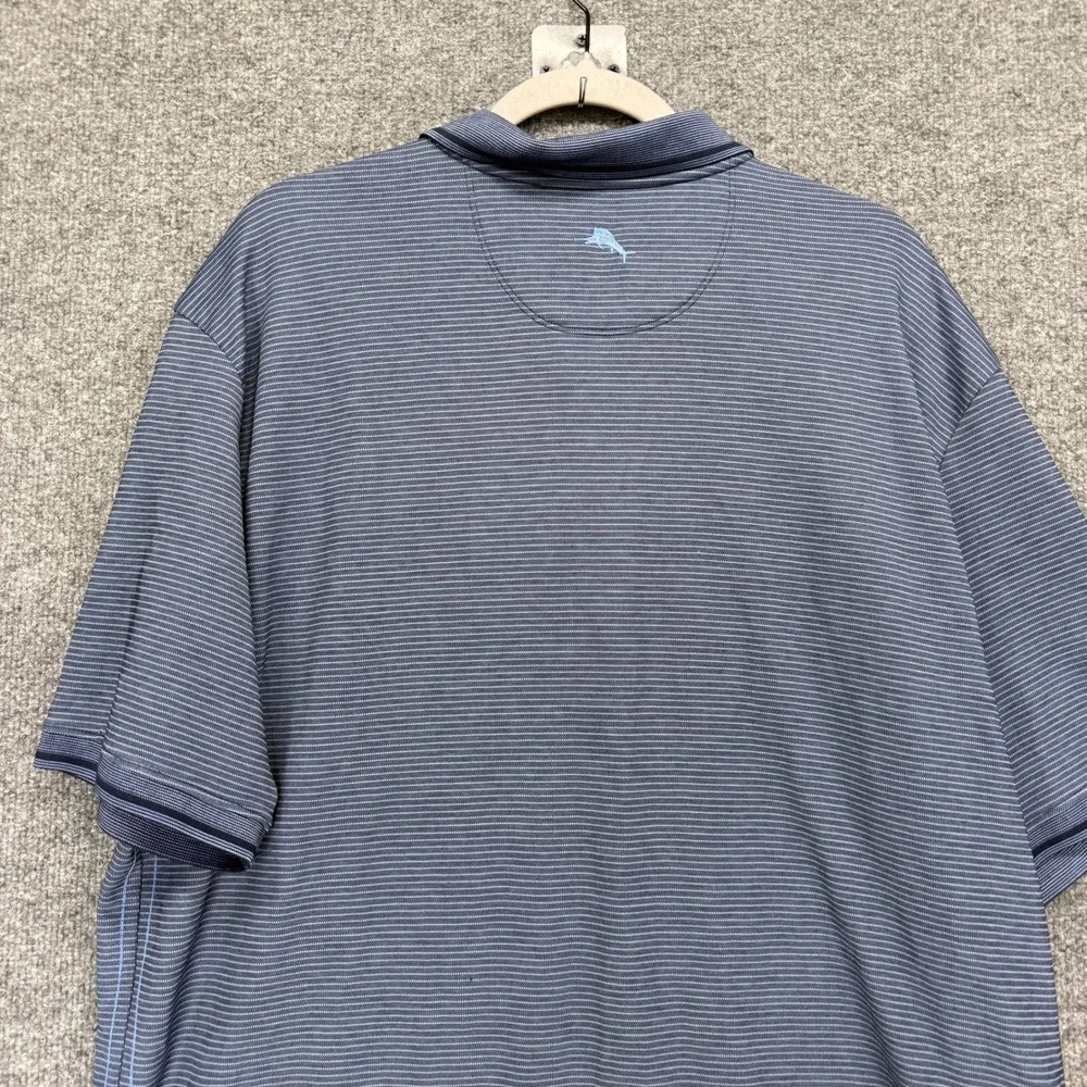 Tommy Bahama‎ Polo Shirt Mens XL Blue Striped Supima Cotton Blend Casual Golf